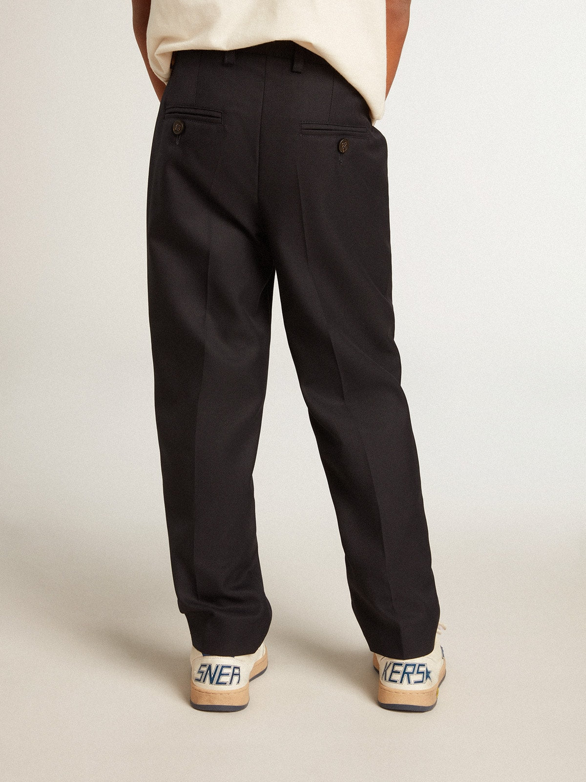 Boys' pants in dark blue wool| Golden Goose