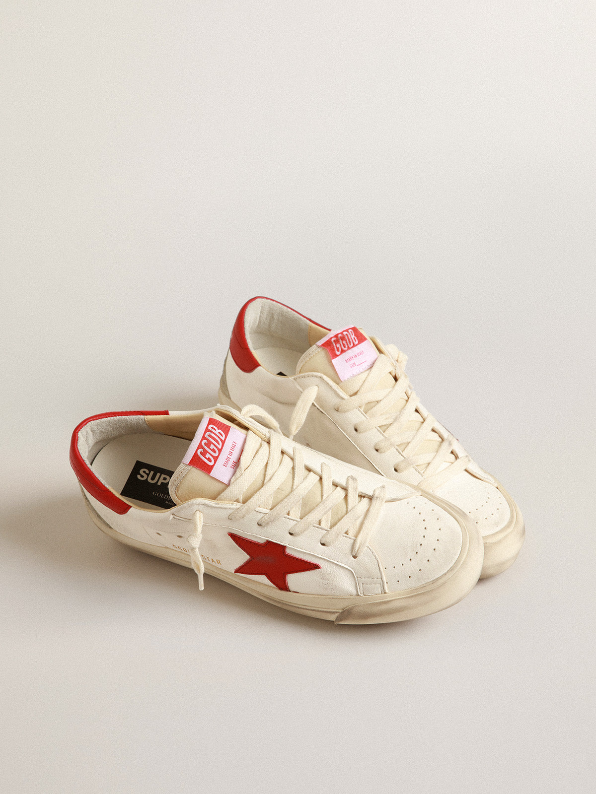Men's Super-Star LTD in nappa leather with red star and heel tab| Golden Goose