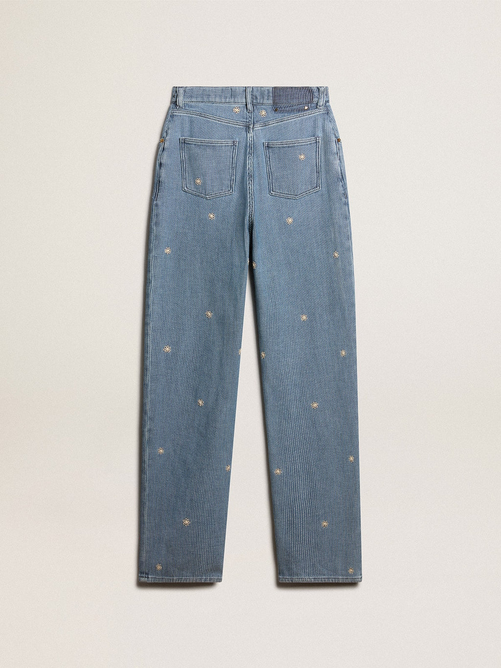 Women's cotton denim pants with floral embroidery| Golden Goose