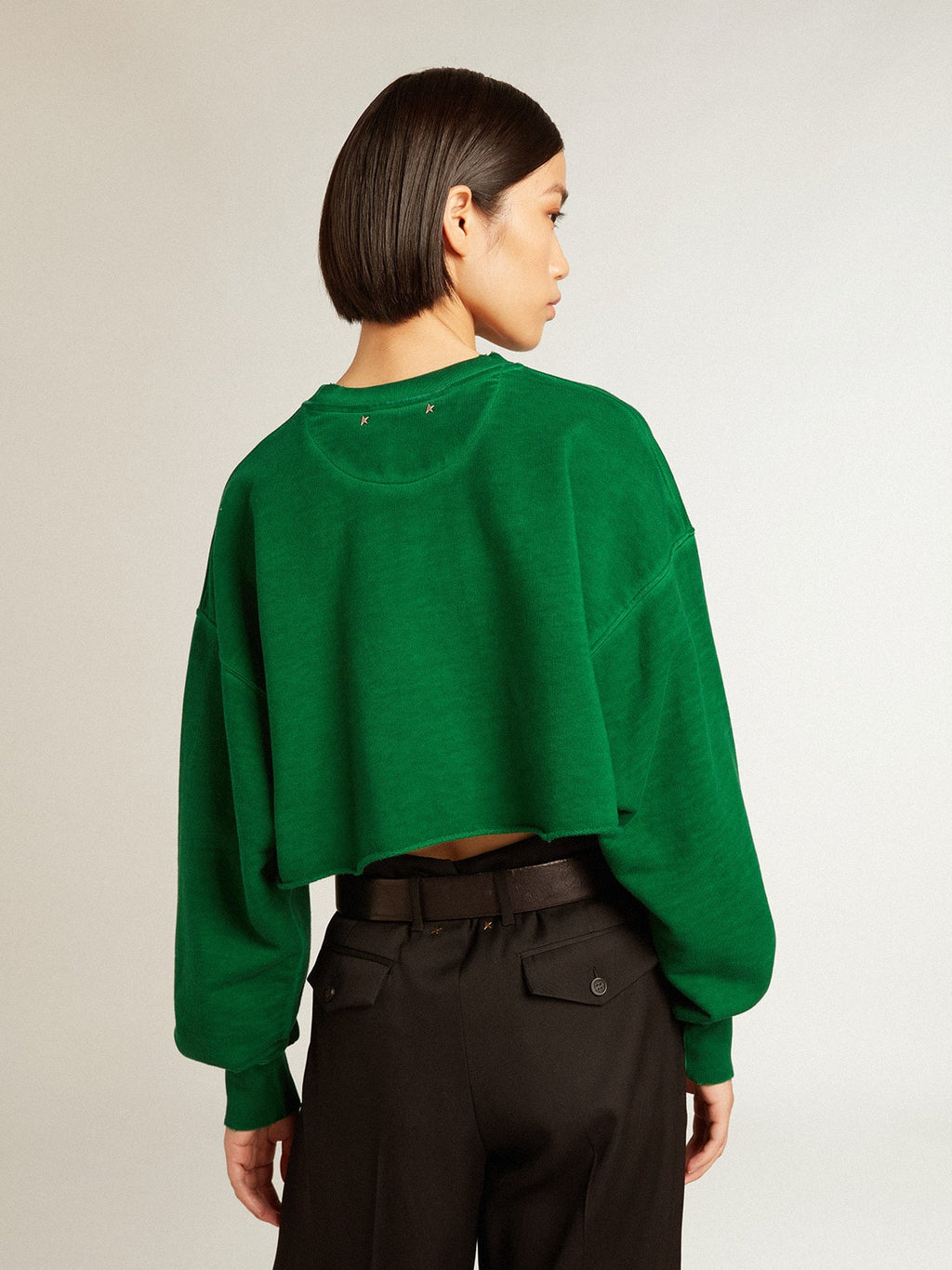 Green cropped round-neck cotton sweatshirt| Golden Goose