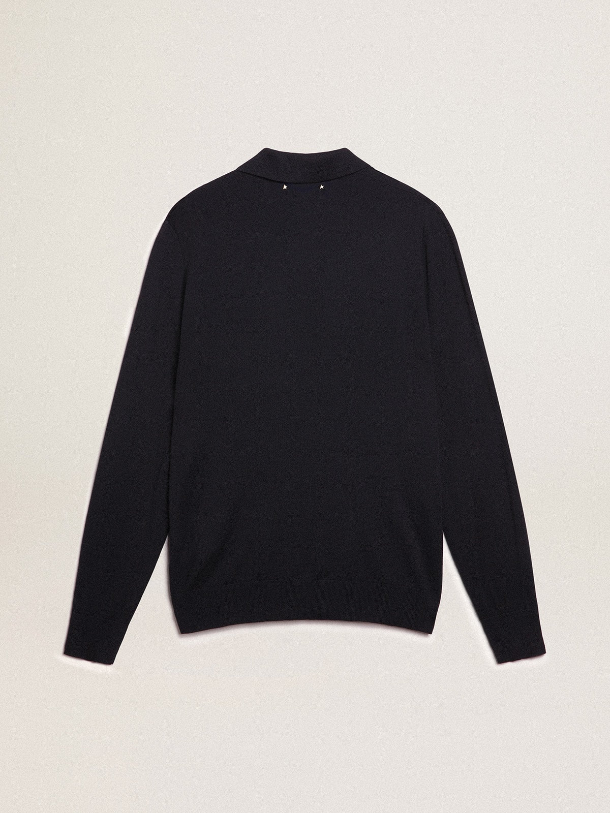 Men's long-sleeved polo shirt in navy-blue merino wool| Golden Goose
