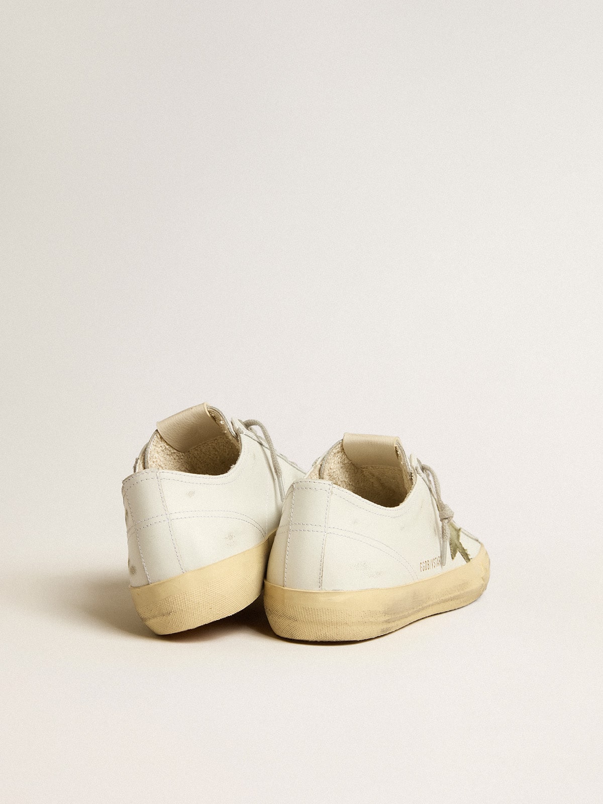 Men's V-Star in white leather with green canvas star| Golden Goose