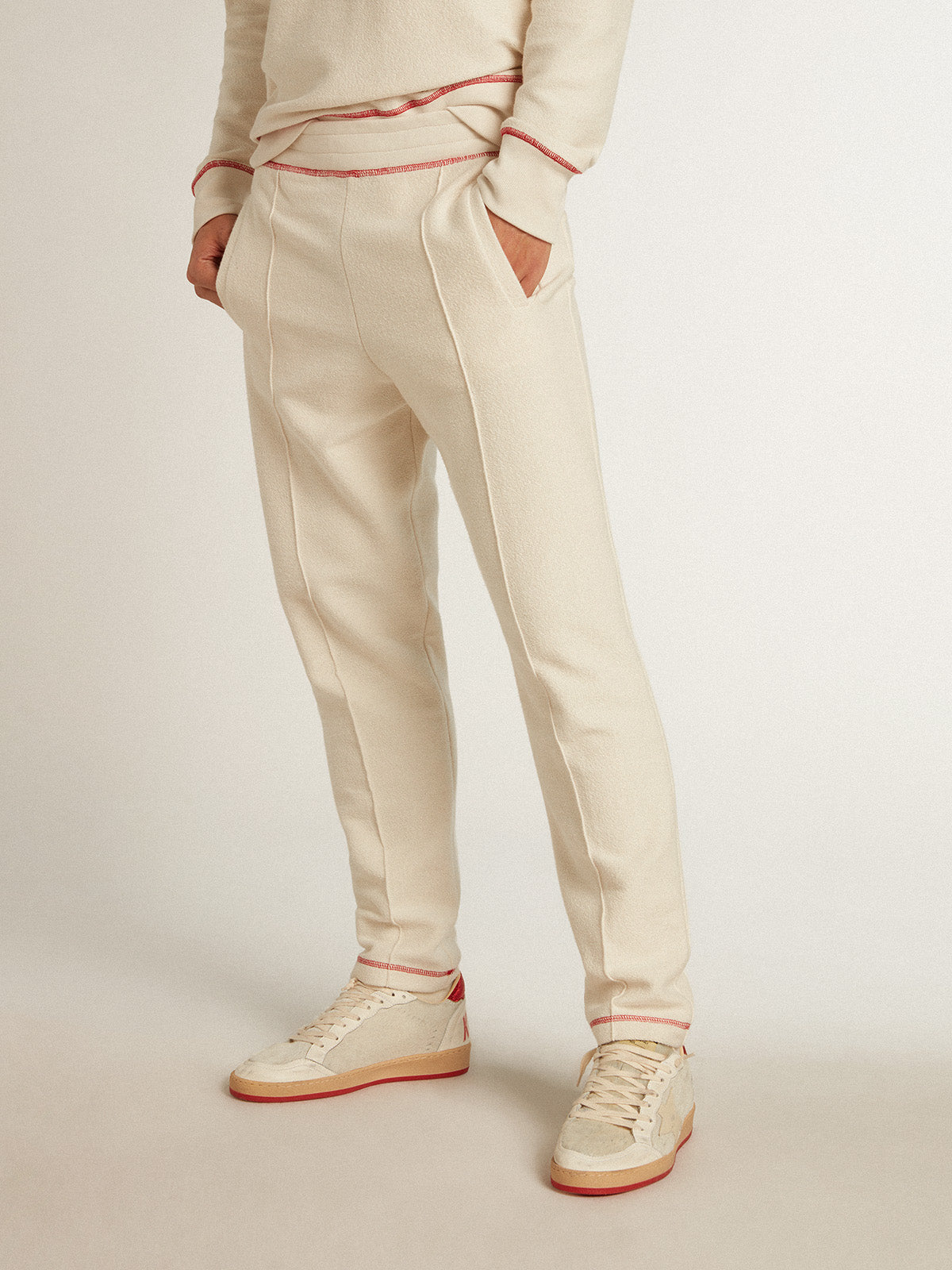 Men's heritage white joggers with CNY logo| Golden Goose