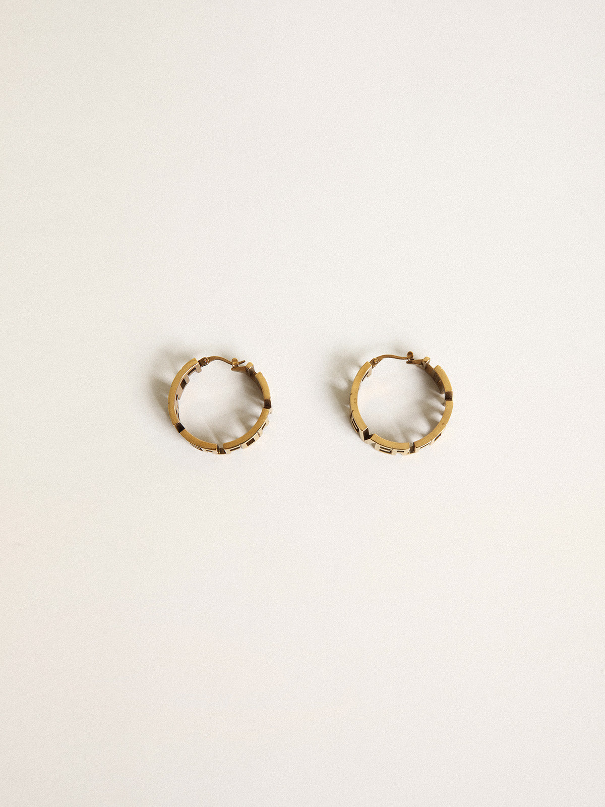 Hoop earrings in antique gold color with Forever For You lettering| Golden Goose