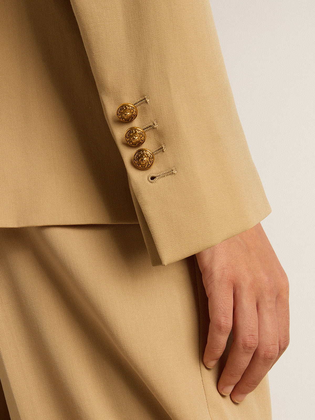 Women's double-breasted blazer in sand with gold heraldic buttons| Golden Goose