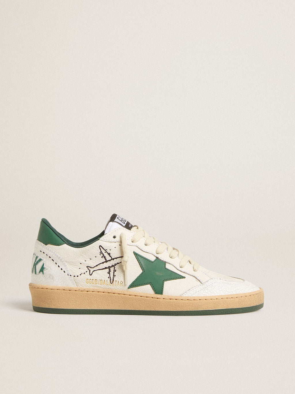 Women's Ball Star Wishes in white nappa leather with green leather star and heel tab| Golden Goose