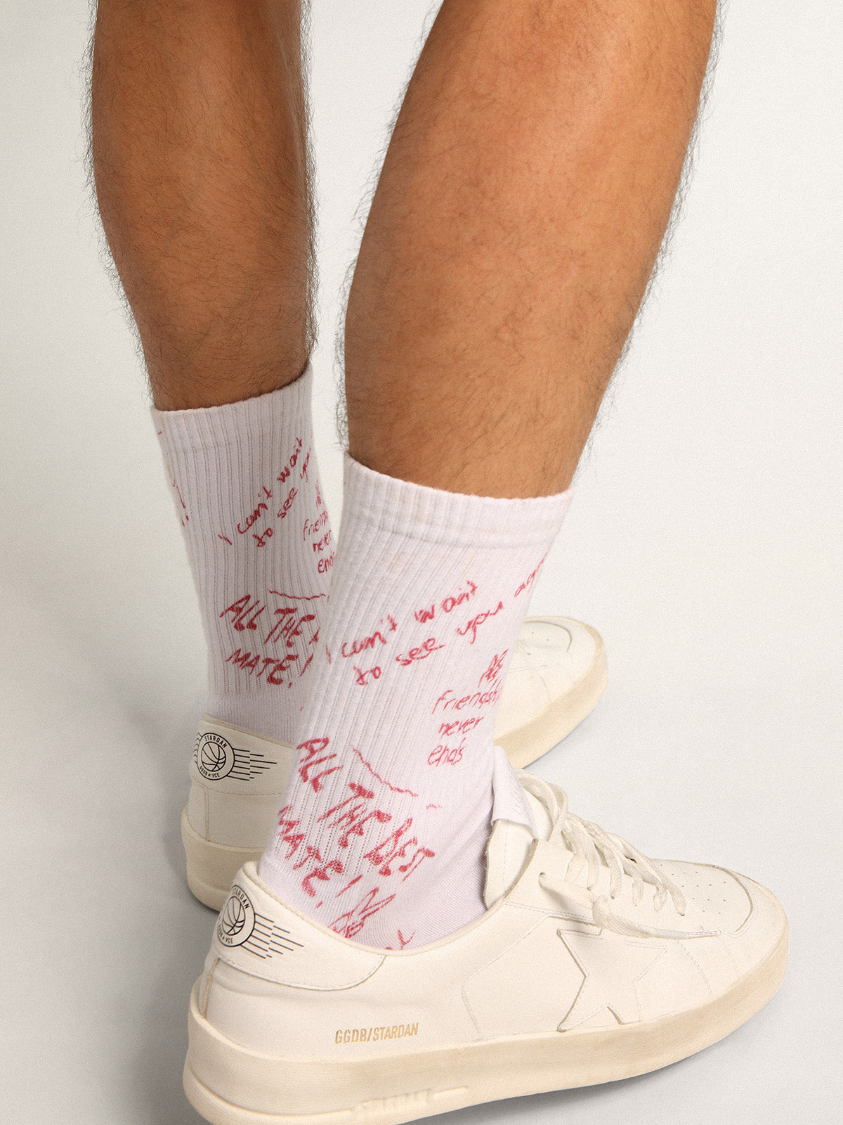 White socks with red lettering print| Golden Goose