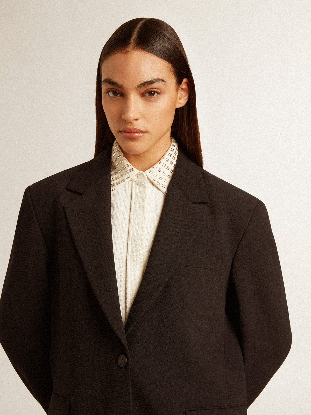 Women's black wool-blend blazer jacket