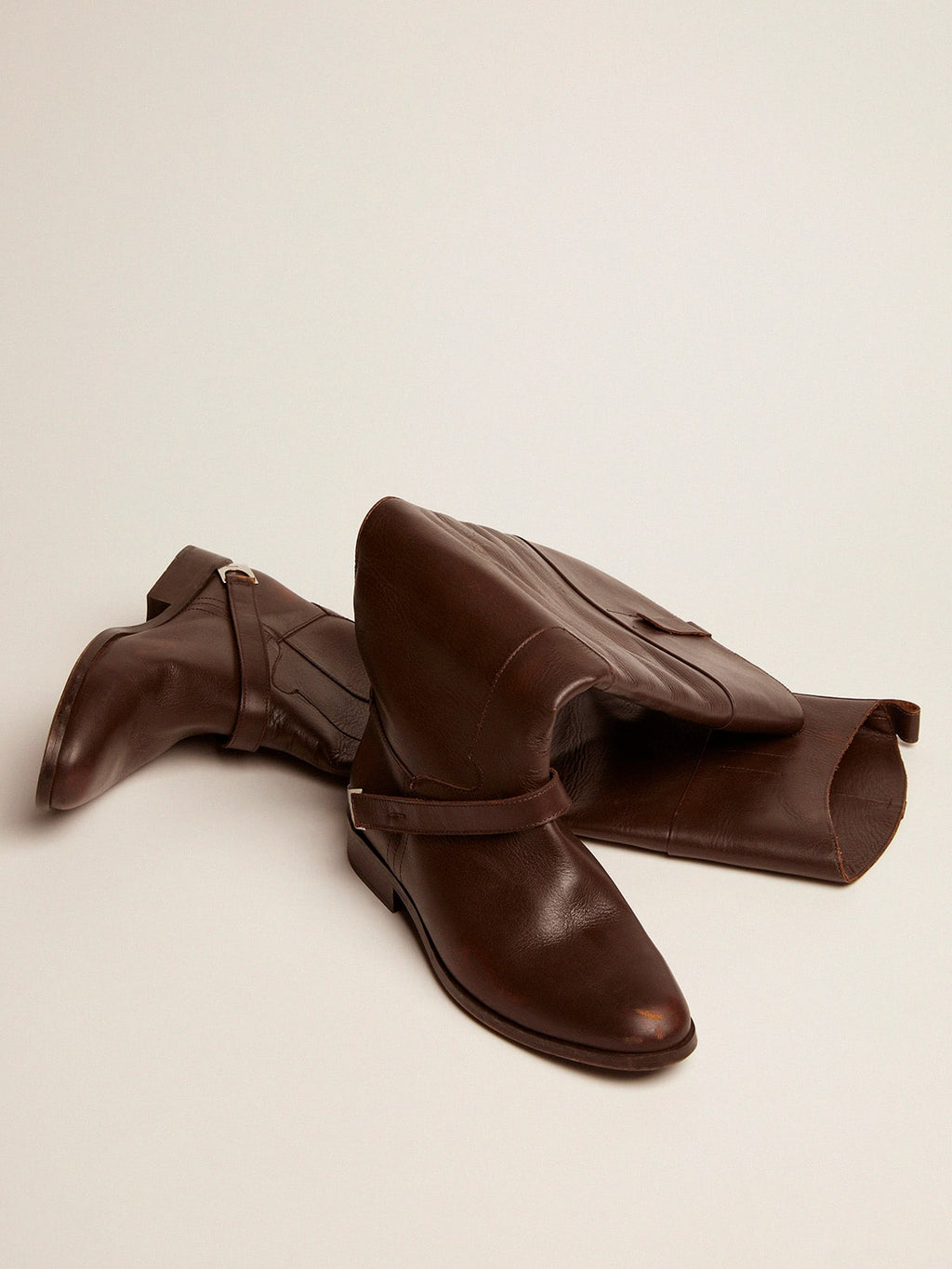 Women's Charlie boots in dark brown leather and clamp on the heel| Golden Goose