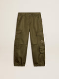 Kids cargo pants in military green| Golden Goose