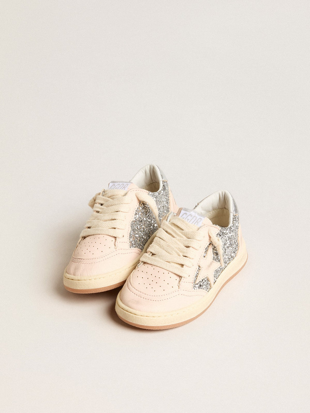 Young Ball Star in glitter with silver metallic leather heel tab| Golden Goose