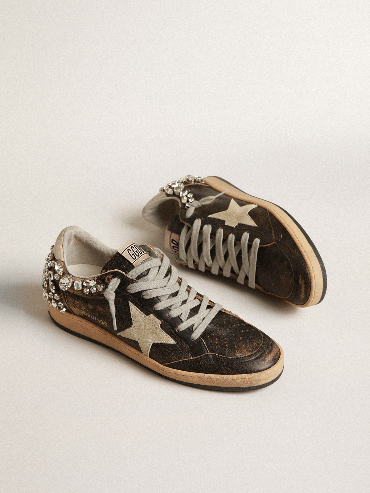 Ball Star in black leather with crystal decoration| Golden Goose