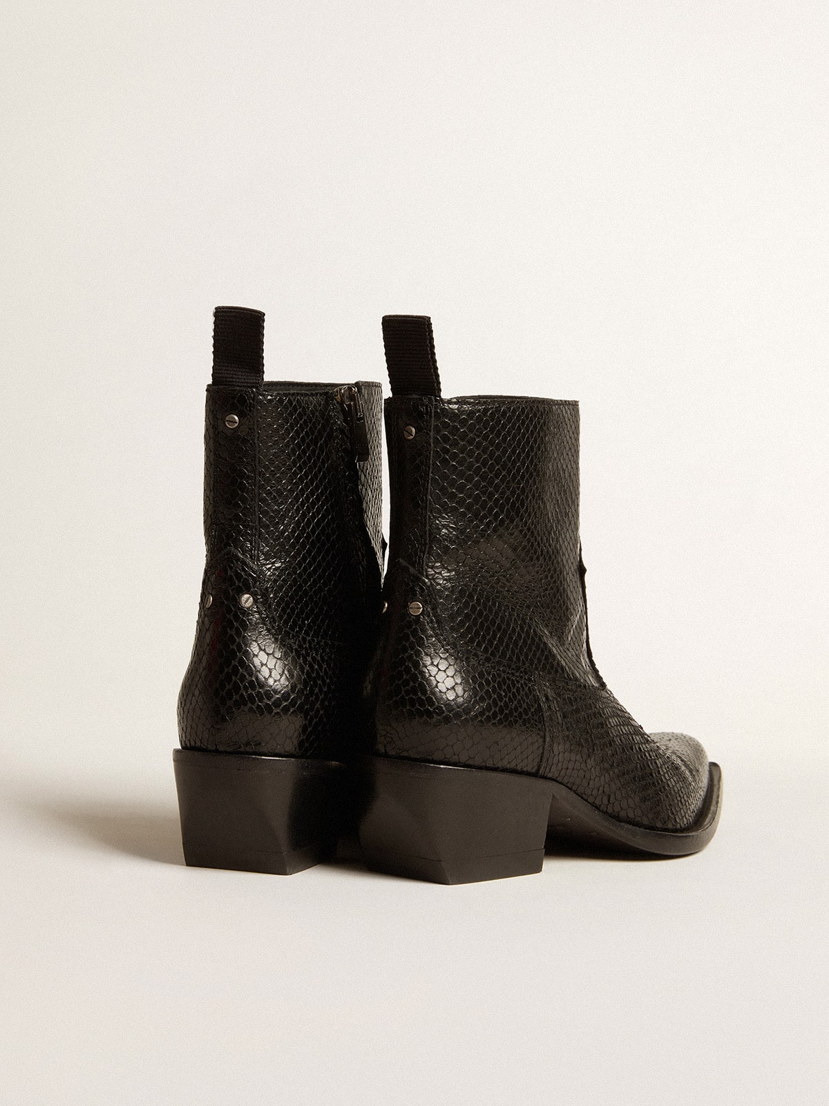 Low Debbie boots in black snake-print leather| Golden Goose