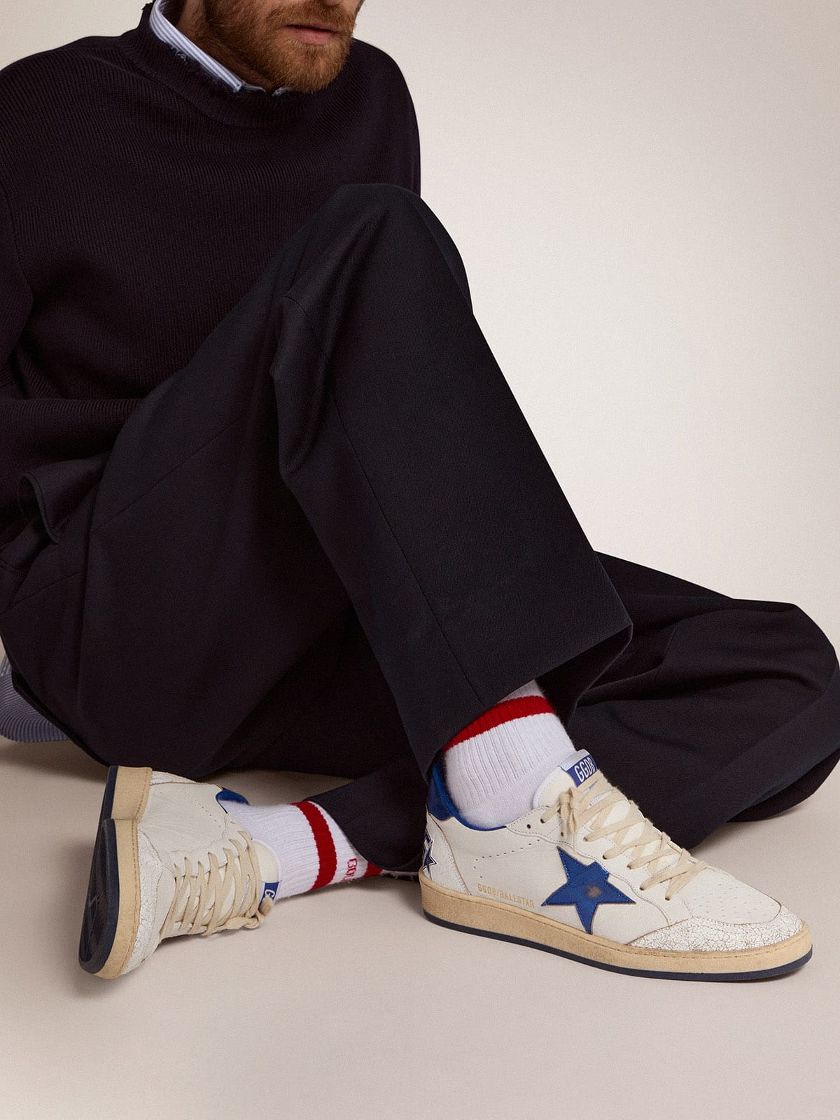 Men's Ball Star in white nappa with blue star and heel tab| Golden Goose