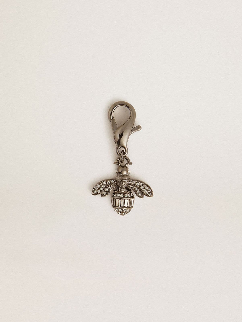 Bee-shaped charm in silver-colored brass with crystals| Golden Goose