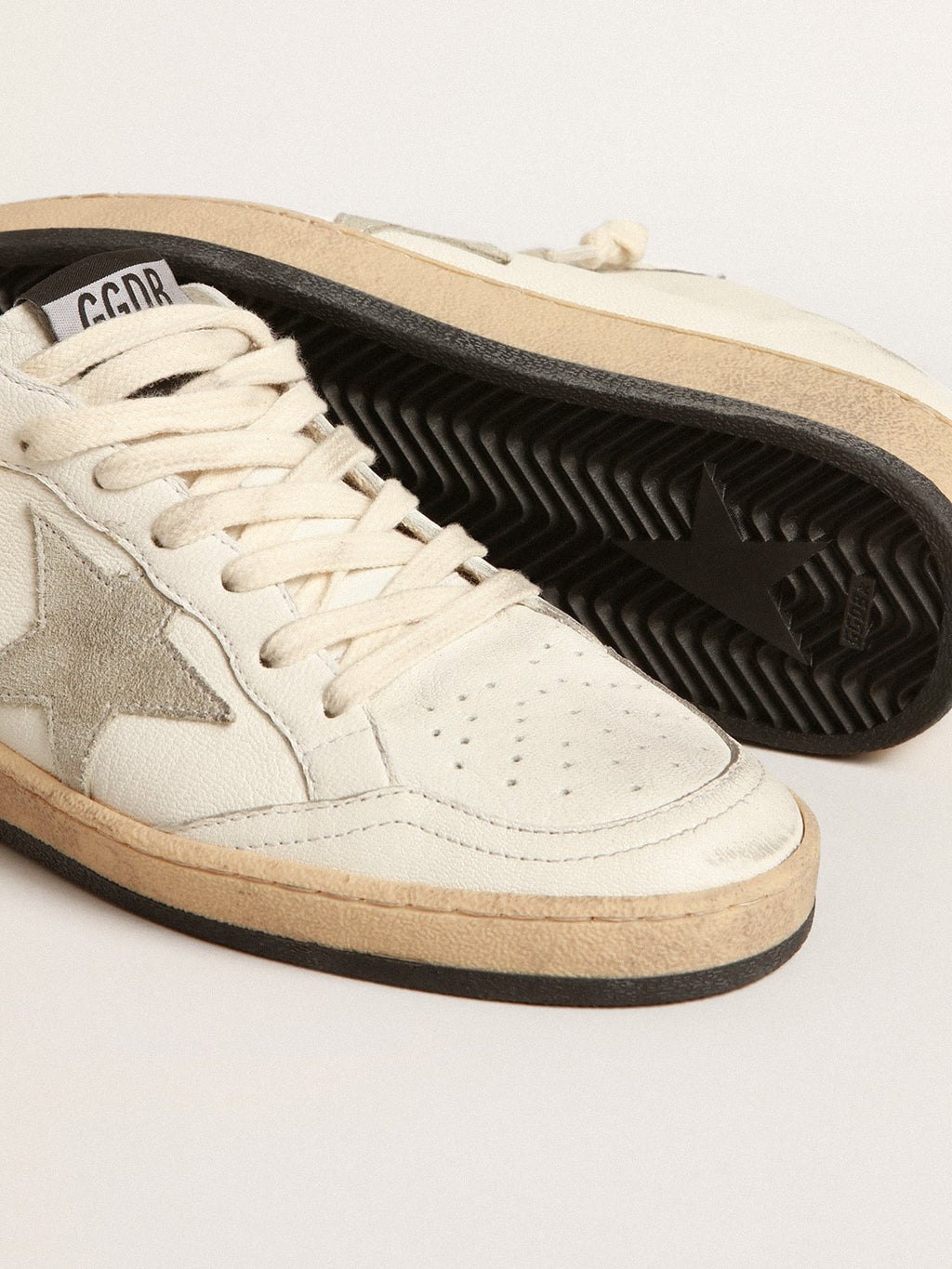 Ball Star Sabots in nappa leather with ice-gray suede star| Golden Goose