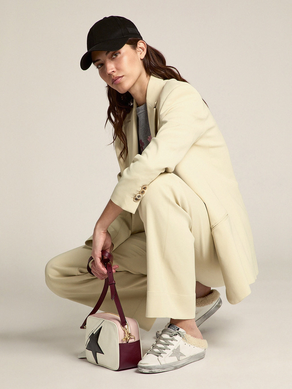 Super-Star Sabots in white leather with shearling lining| Golden Goose