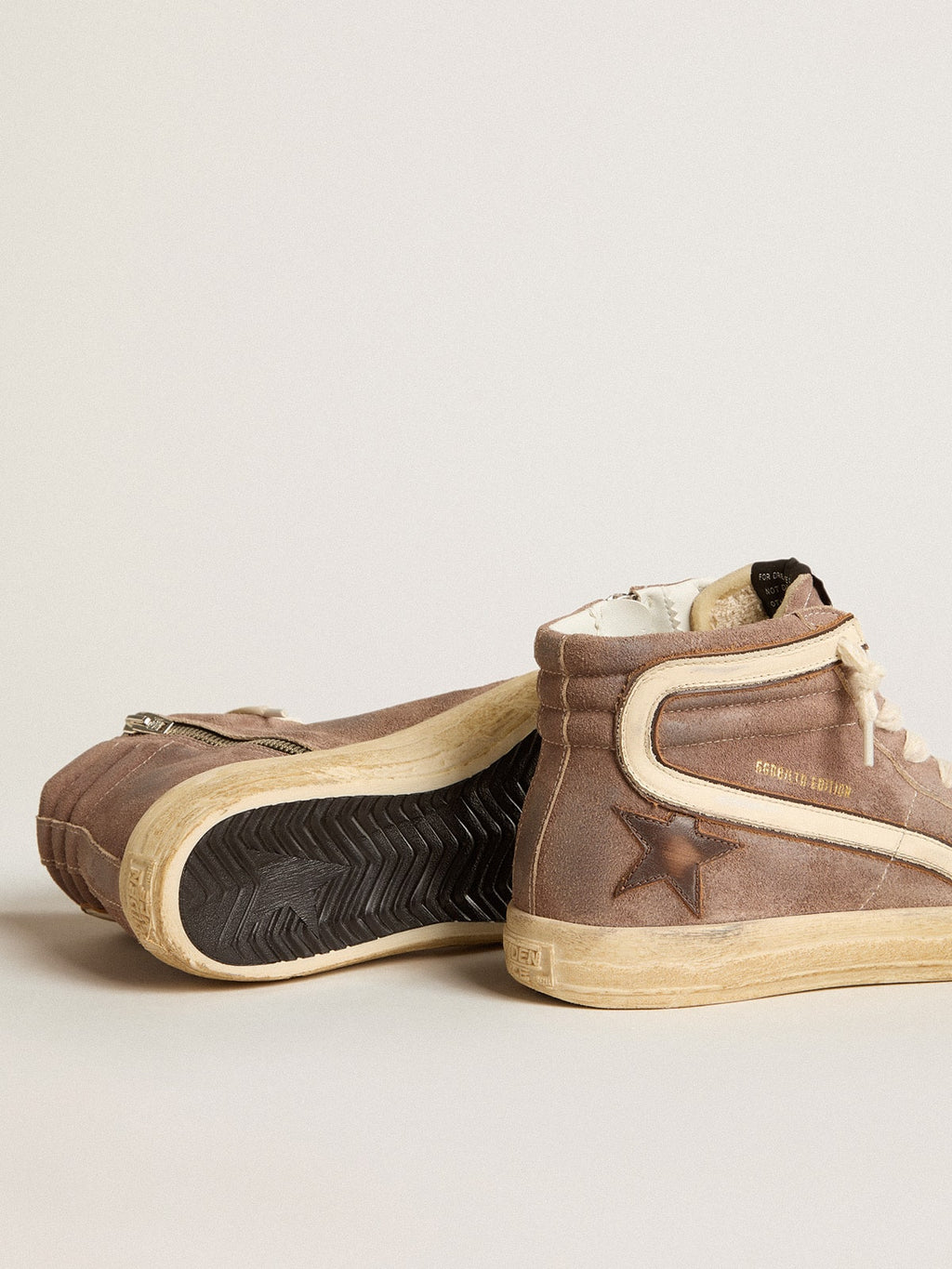 Women's Slide LTD in brown suede with leather star and flash| Golden Goose