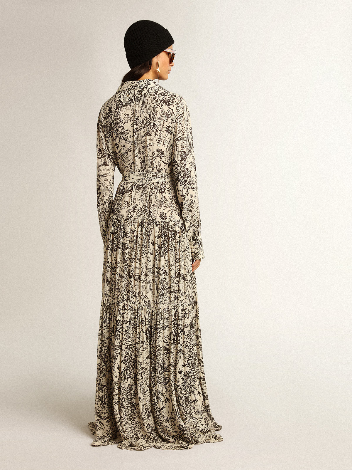 White dress with black toile de jouy print| Golden Goose