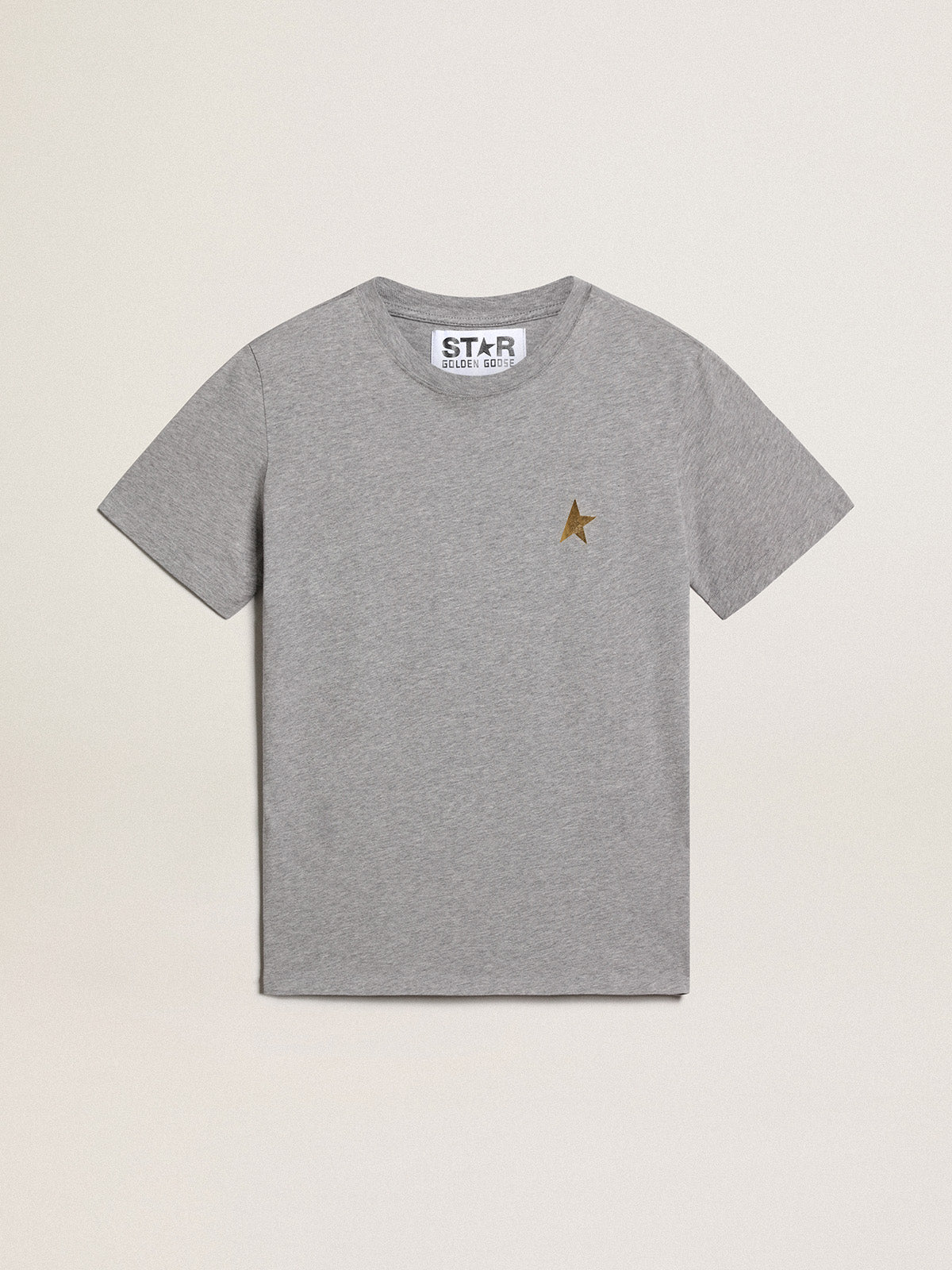 Women's mélange gray T-shirt with gold star on the front| Golden Goose