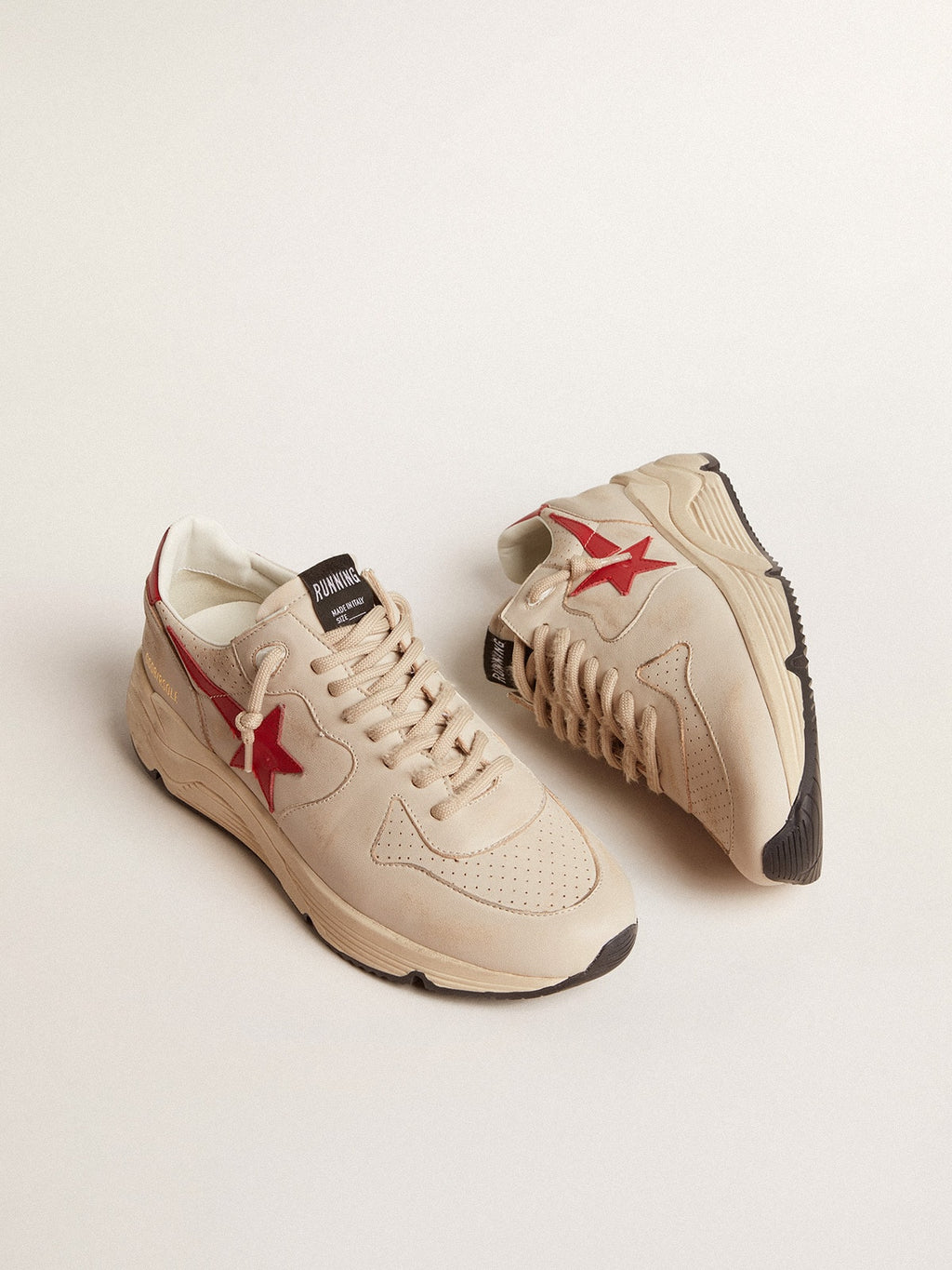 Men's Running Sole in gray nappa leather with red nappa leather star and heel tab| Golden Goose