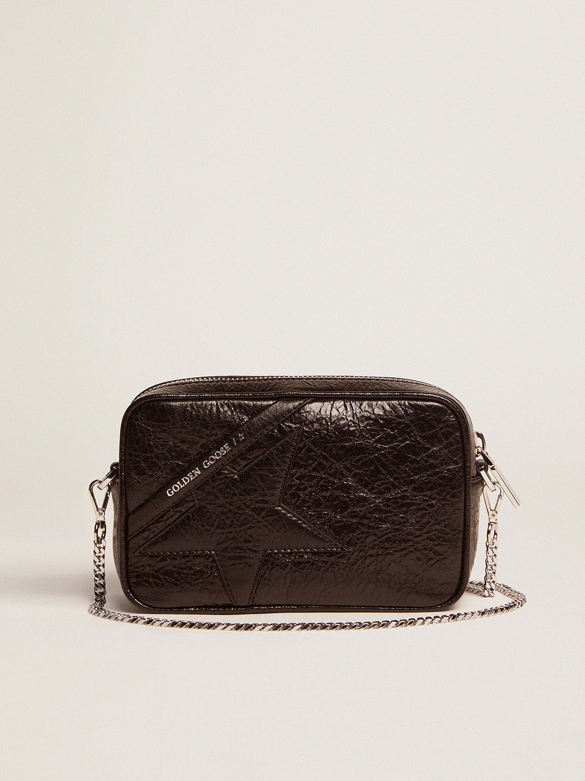 Women's Mini Star Bag in black glossy leather with tone-on-tone star| Golden Goose