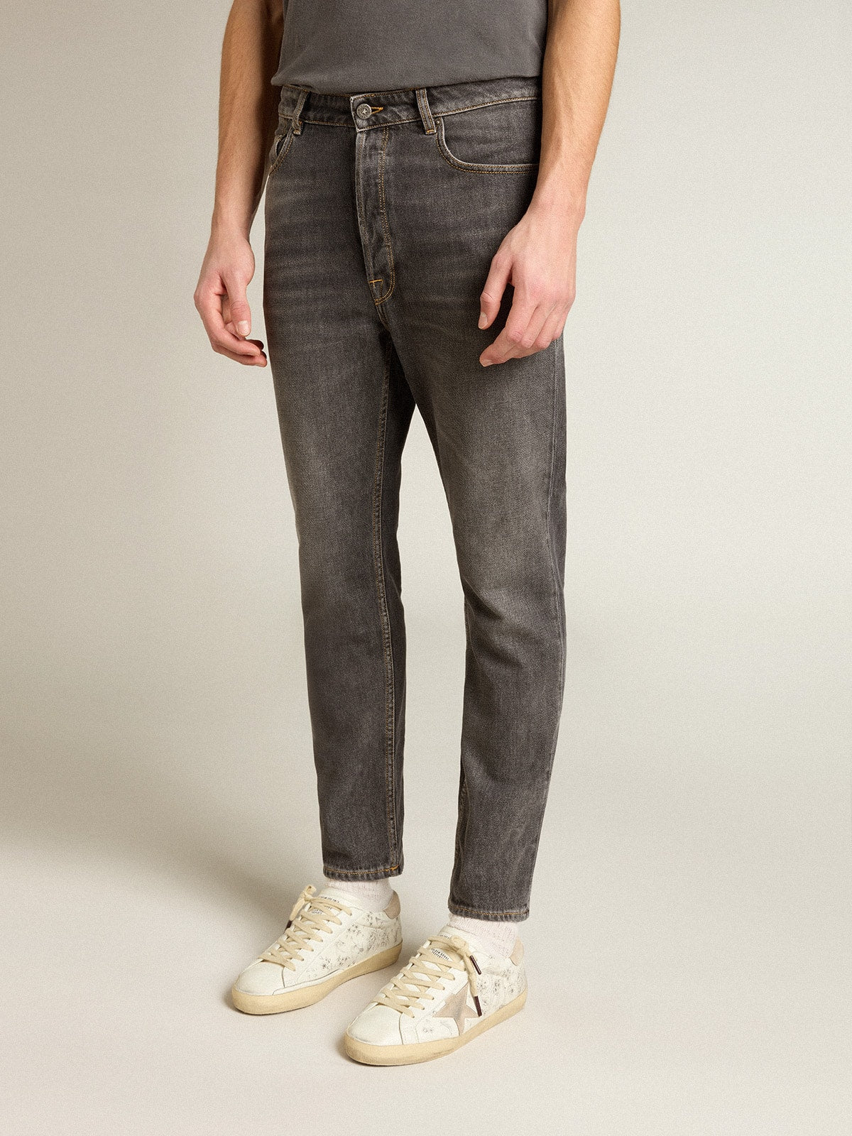 Men's black jeans with printed pocket| Golden Goose