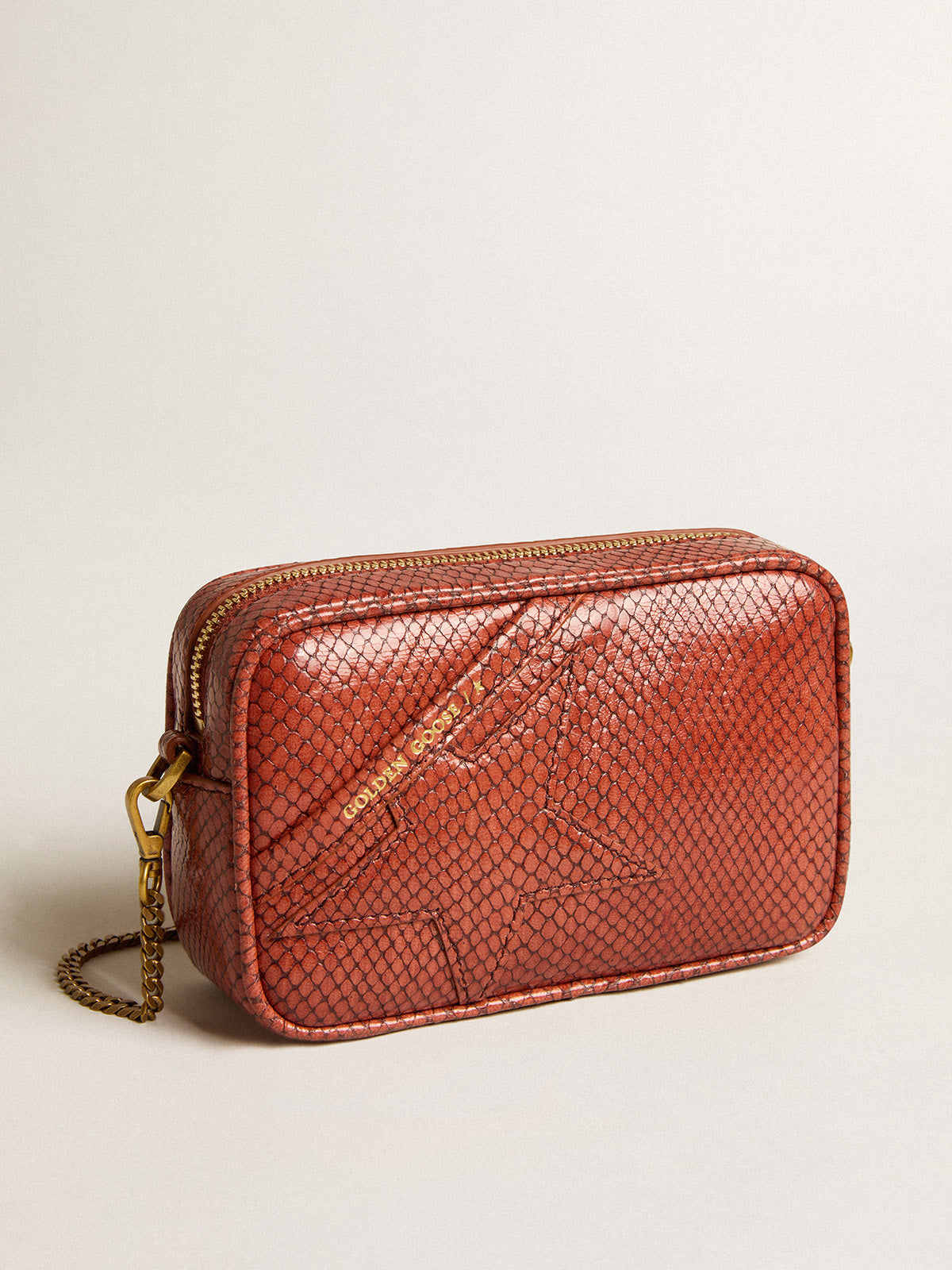 Mini Star Bag in rust-colored snake-print leather| Golden Goose