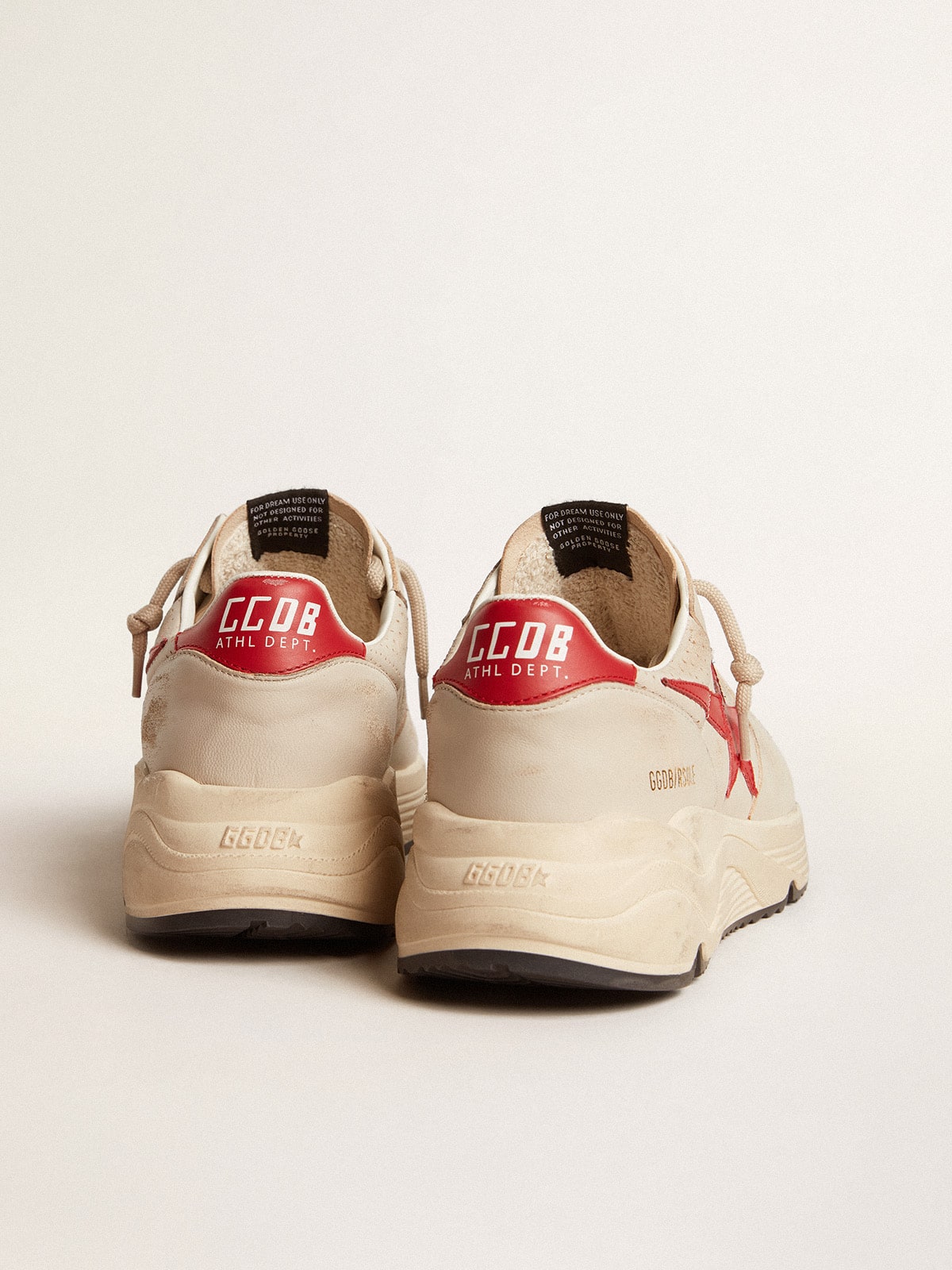Men's Running Sole in gray nappa leather with red nappa leather star and heel tab| Golden Goose
