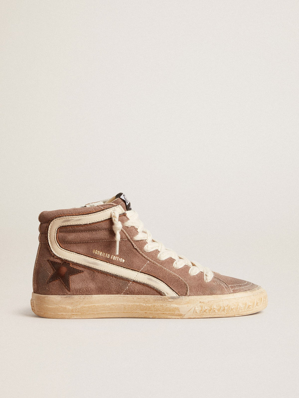 Men's Slide LTD in brown suede with leather star and flash| Golden Goose