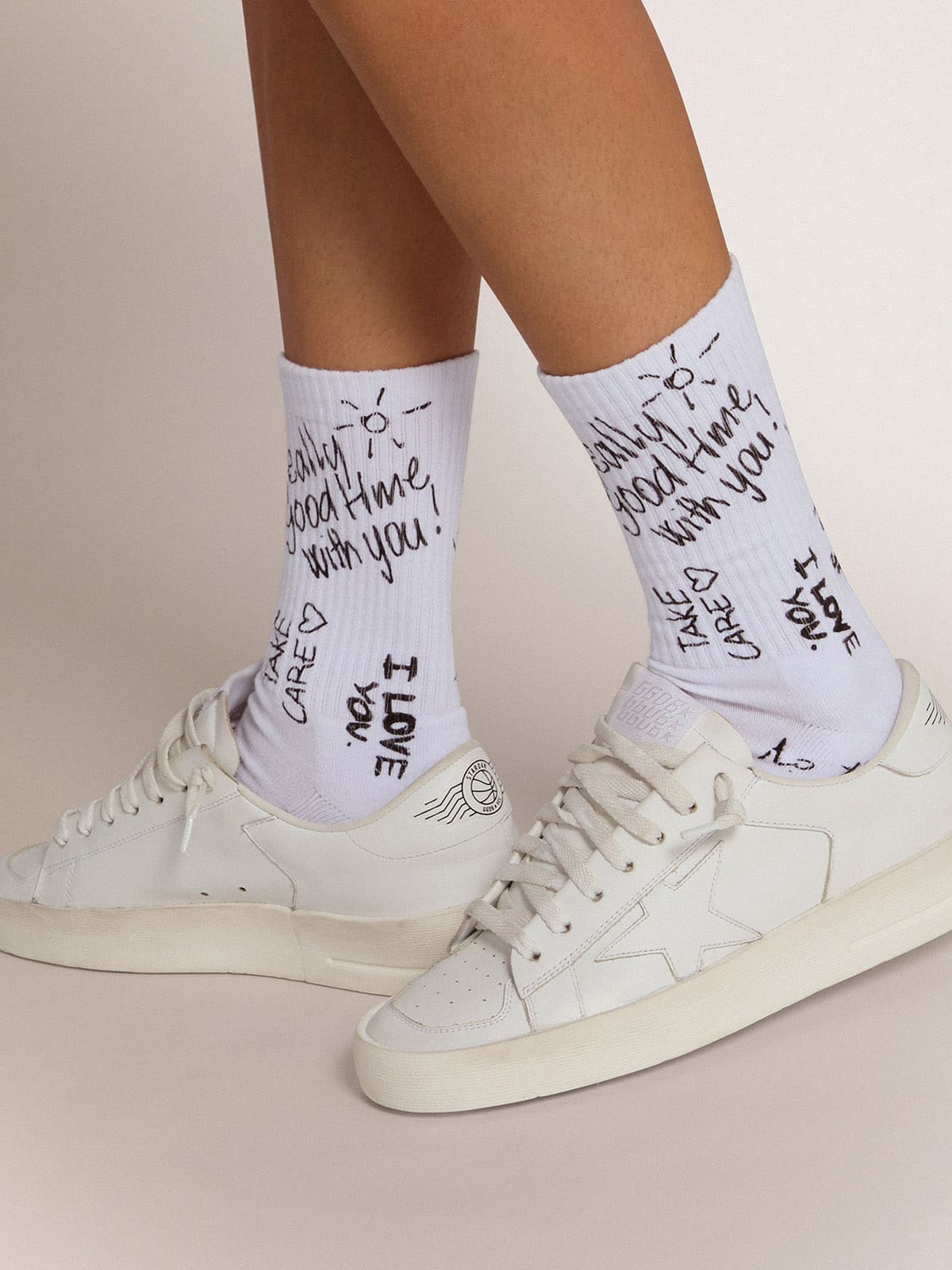 Optical white socks with black lettering| Golden Goose