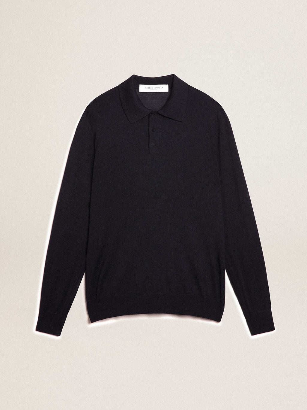 Men's long-sleeved polo shirt in navy-blue merino wool| Golden Goose