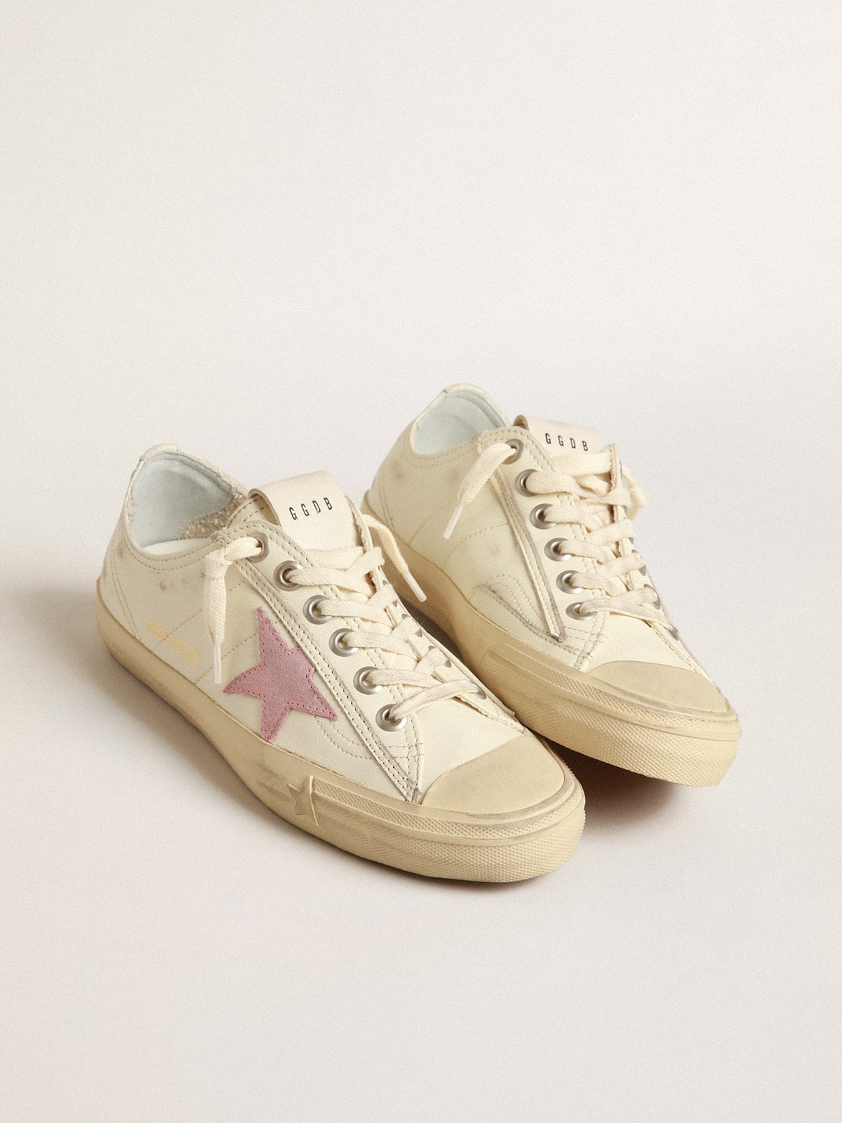 V-Star in beige nappa leather with old-rose suede star| Golden Goose