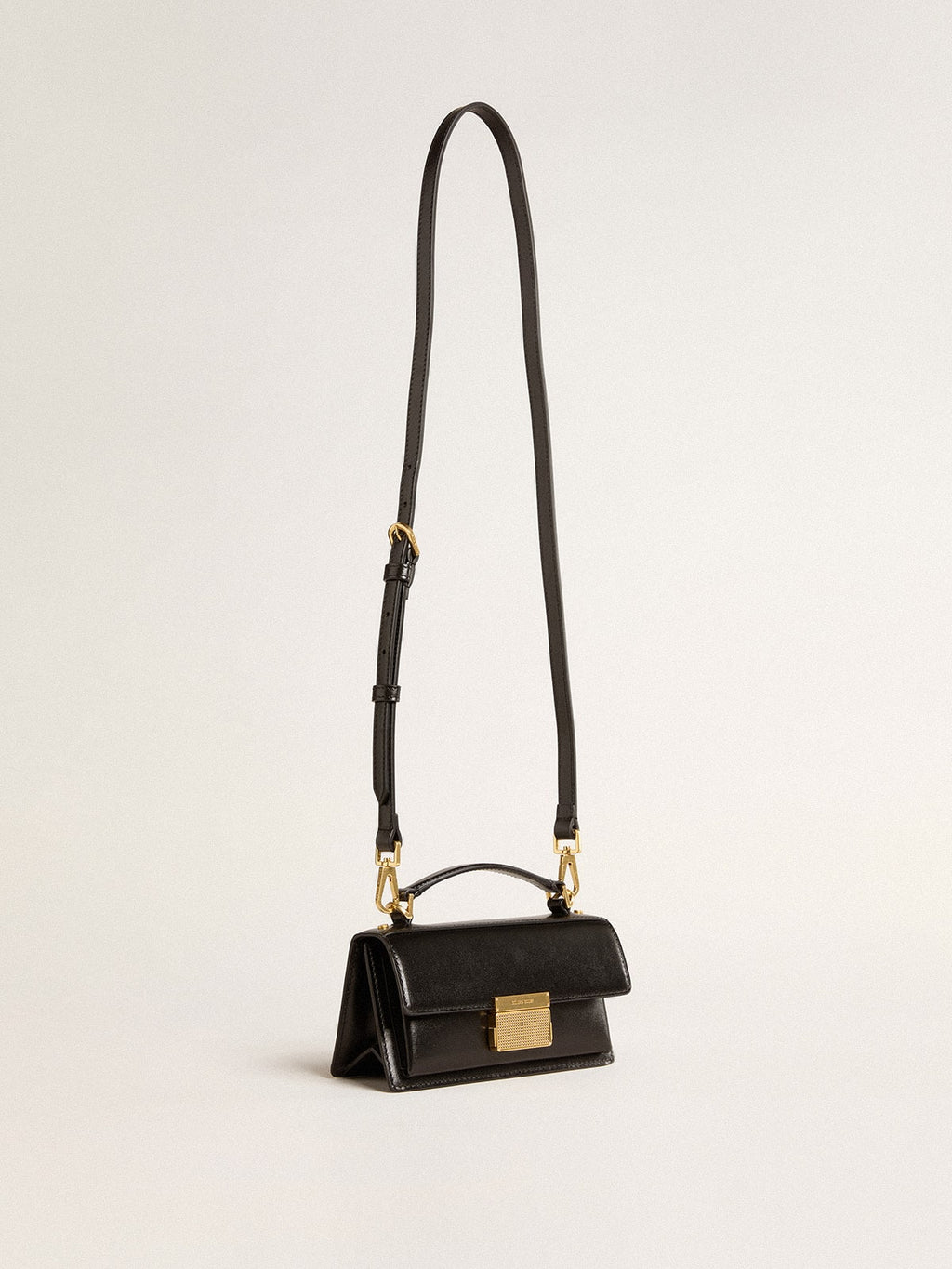 Small Venezia Bag in black boarded leather with gold details| Golden Goose