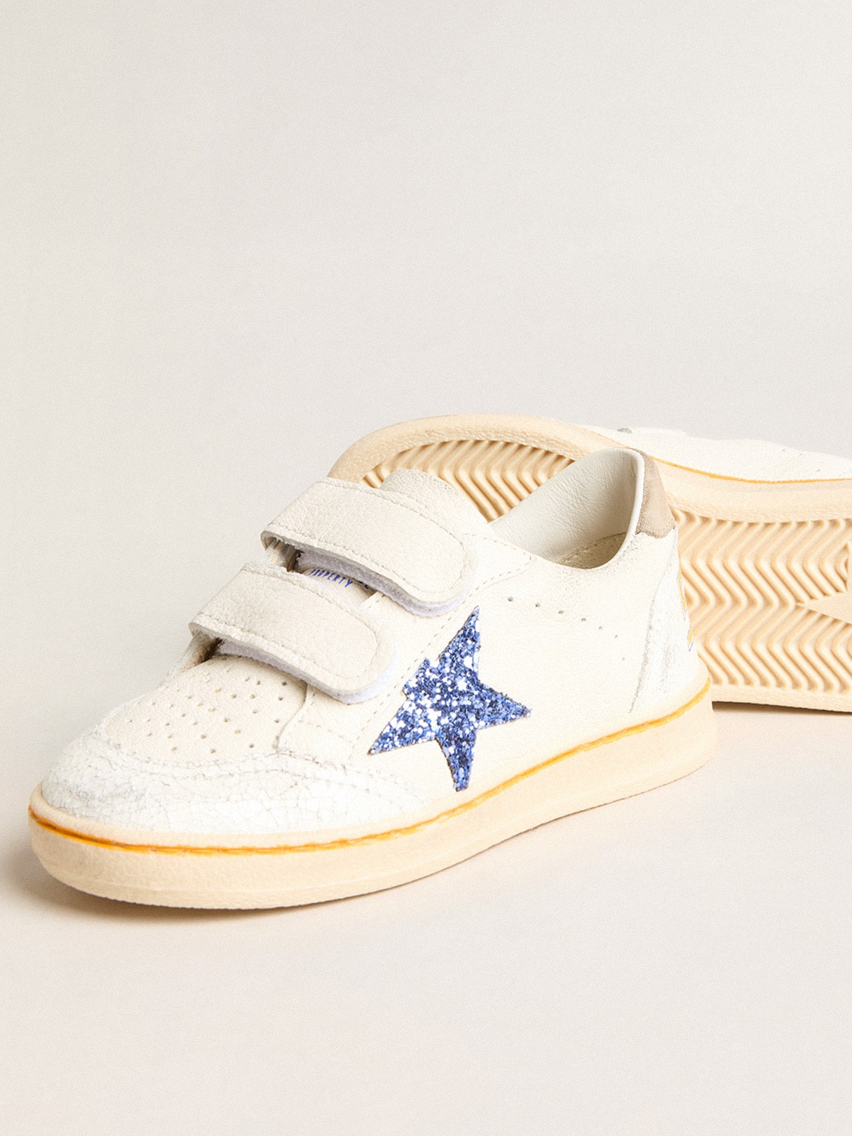 Junior Ball Star with blue glitter star and beige suede heel tab| Golden Goose