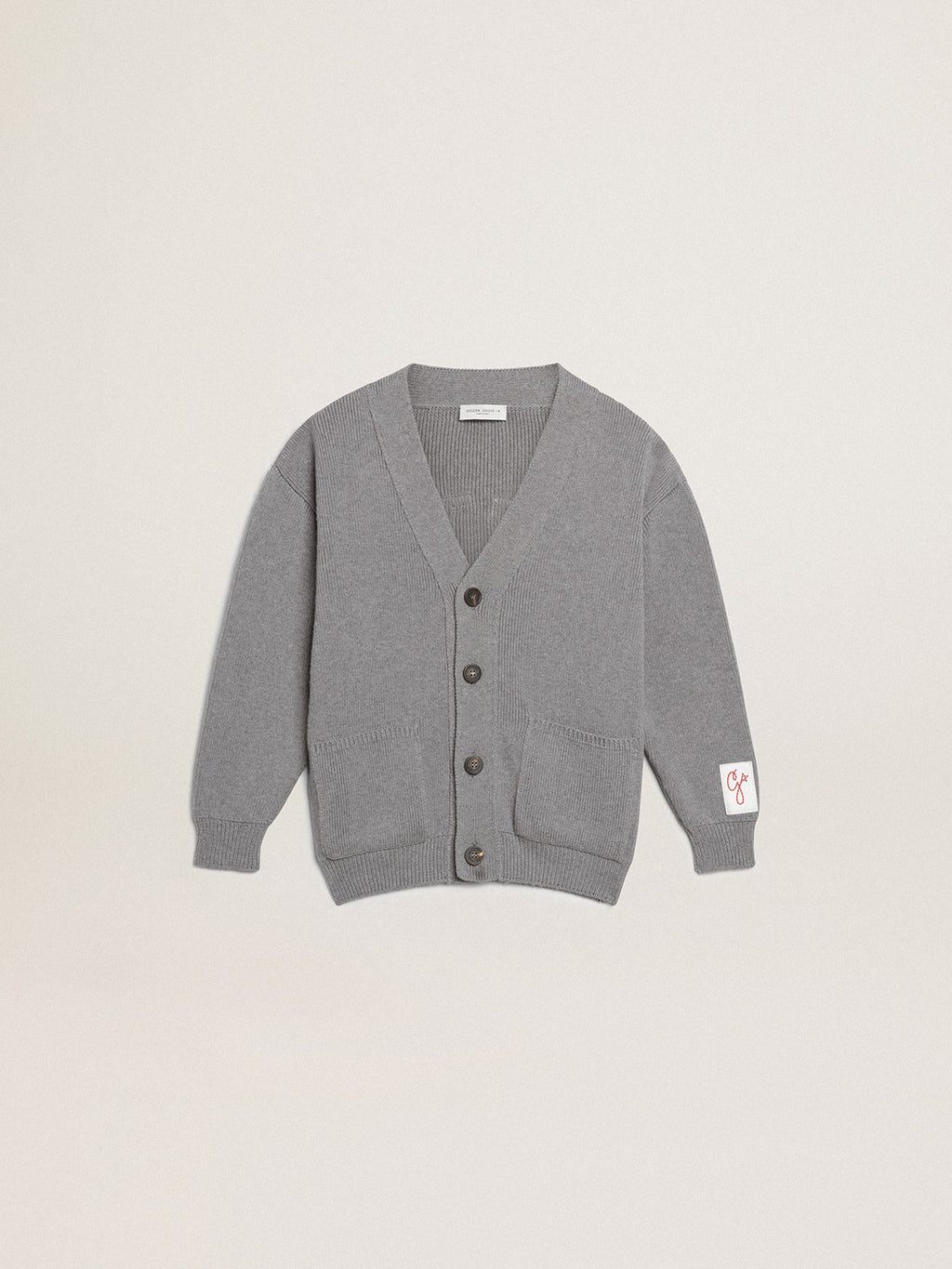 Gray cotton cardigan with logo on the back| Golden Goose