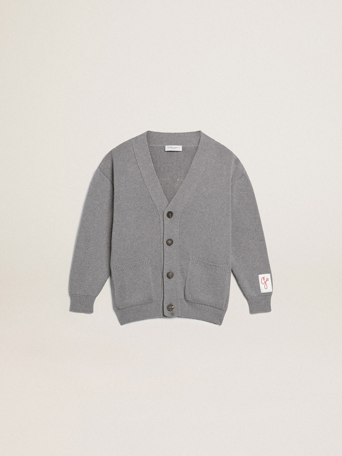 Gray cotton cardigan with logo on the back| Golden Goose