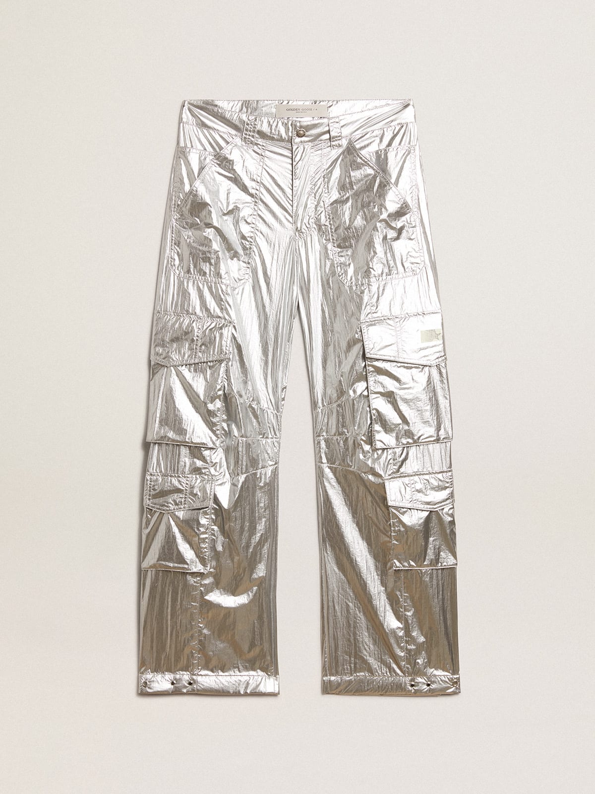 Men's cargo pants in silver technical fabric| Golden Goose