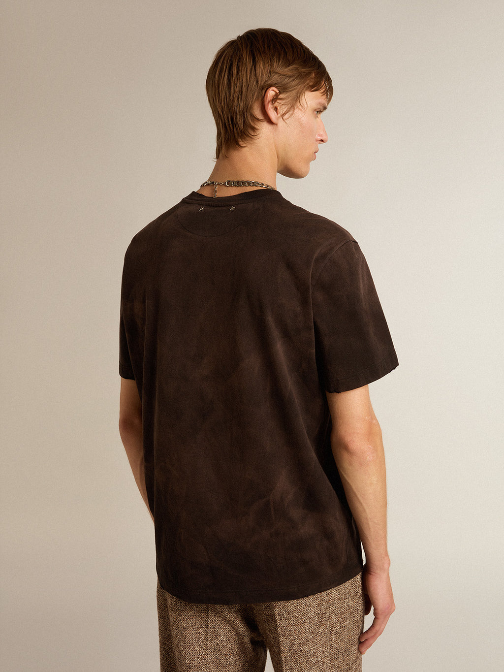 Anthracite cotton T-shirt with lettering on the front| Golden Goose