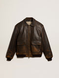 Aviator-style jacket in brown leather| Golden Goose