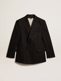 Men's double-breasted blazer in gray melange wool| Golden Goose