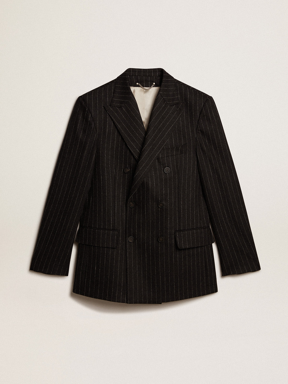 Men's double-breasted blazer in gray melange wool| Golden Goose
