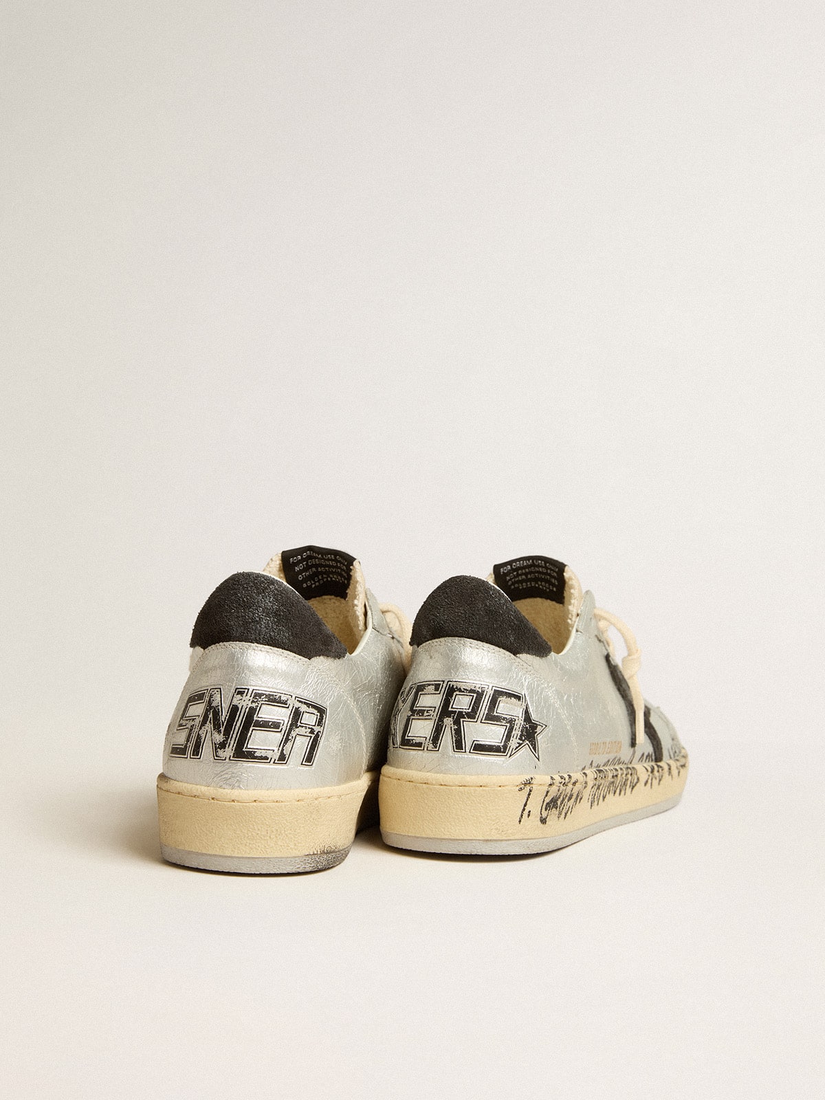 Ball Star LTD in silver leather with gray suede star and heel tab| Golden Goose