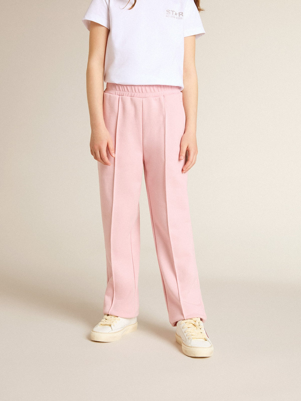 Pink joggers with glitter star on the front| Golden Goose