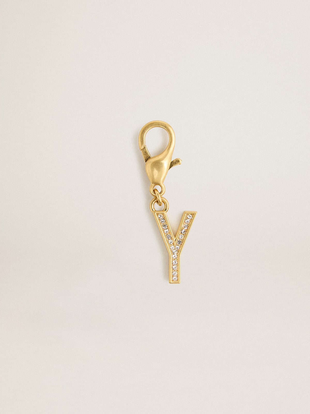 Letter Y charm in gold-colored brass with crystals| Golden Goose
