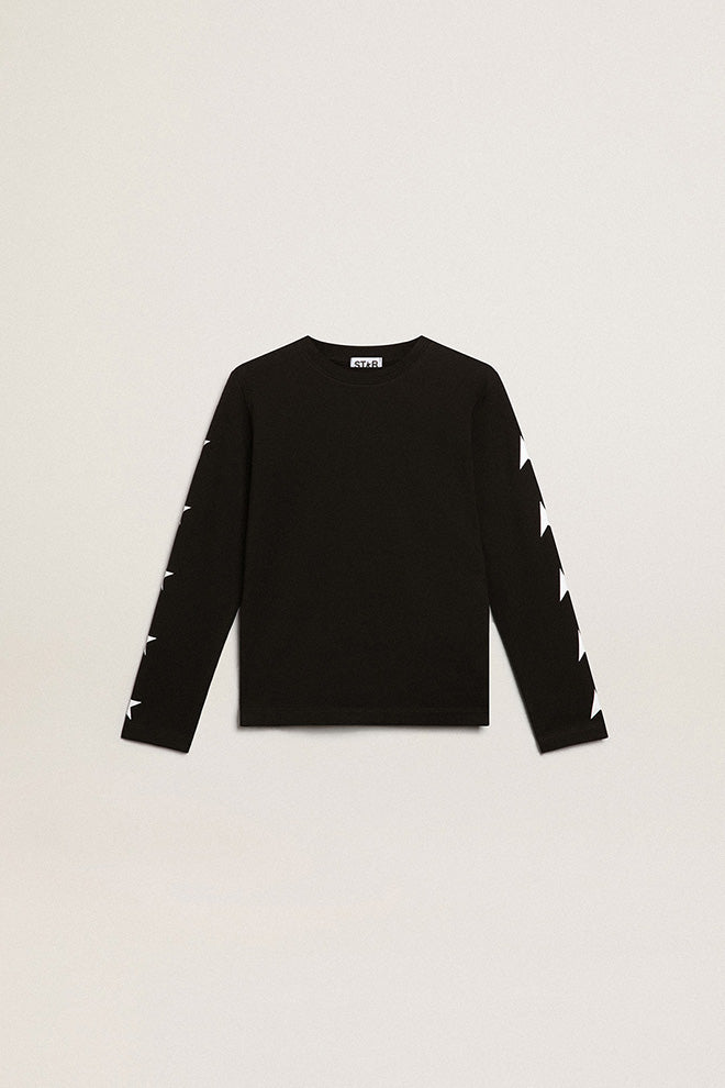 Boys' black sweatshirt with contrasting white stars| Golden Goose