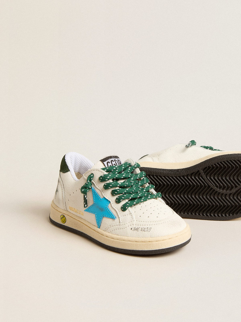 Young Ball Star with turquoise star and green suede heel tab| Golden Goose