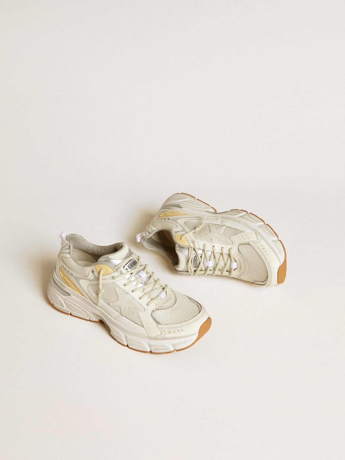 Men's Lightstar in white leather and mesh with worn-white star| Golden Goose
