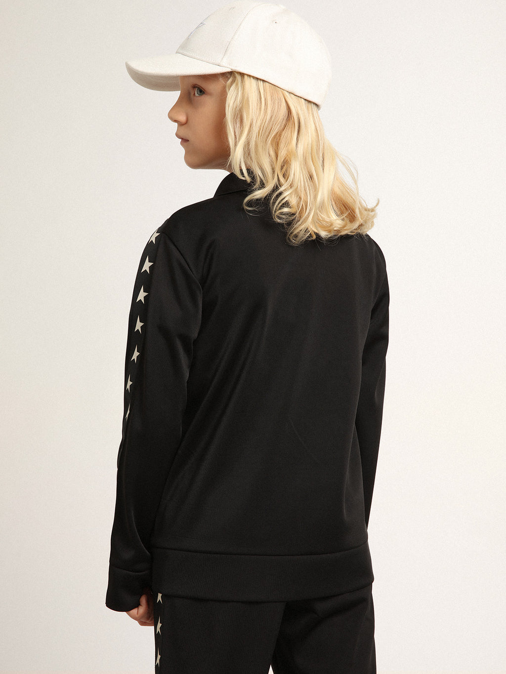 Black zipped sweatshirt with contrasting white stars| Golden Goose