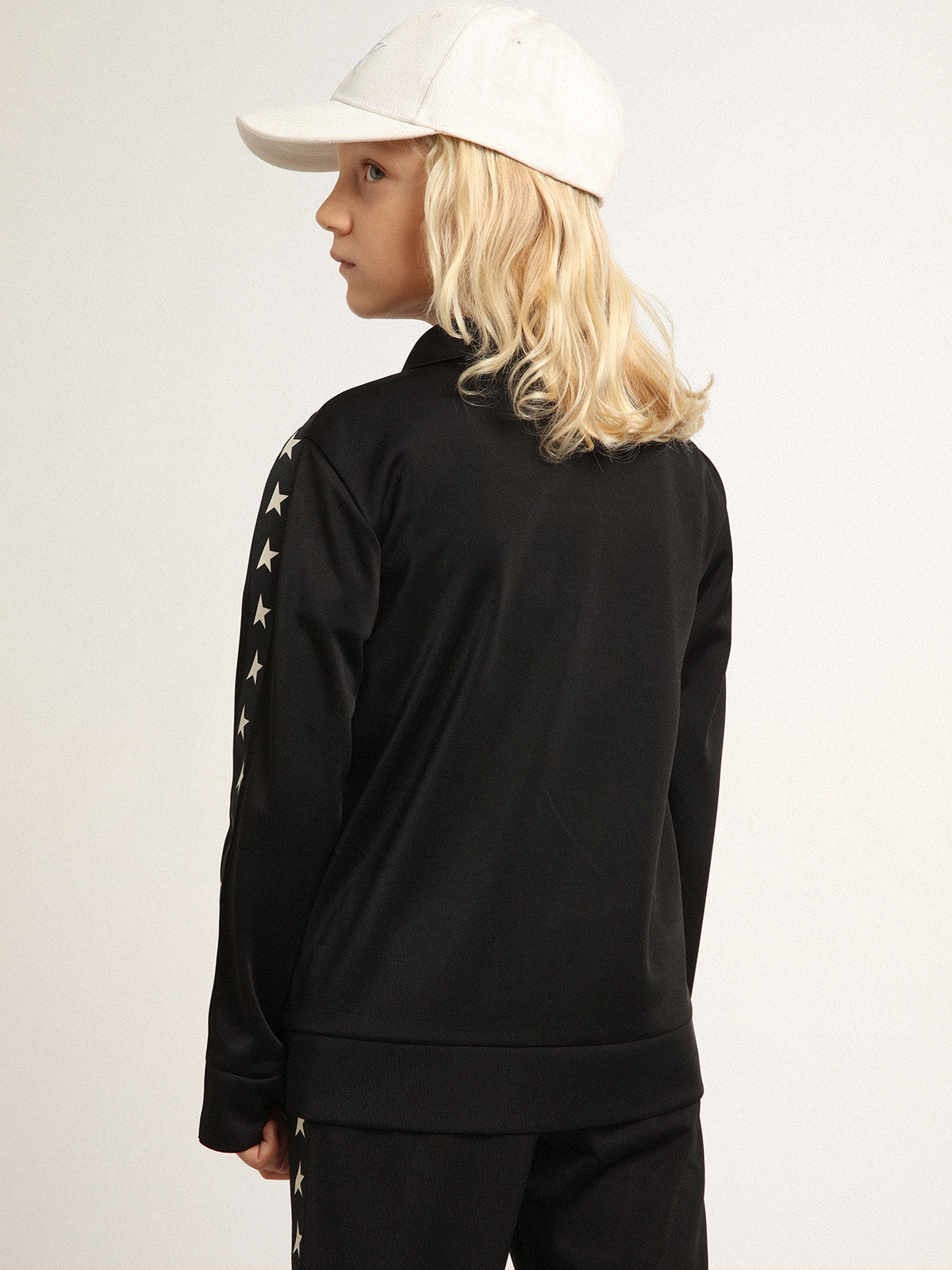 Black zipped sweatshirt with contrasting white stars| Golden Goose